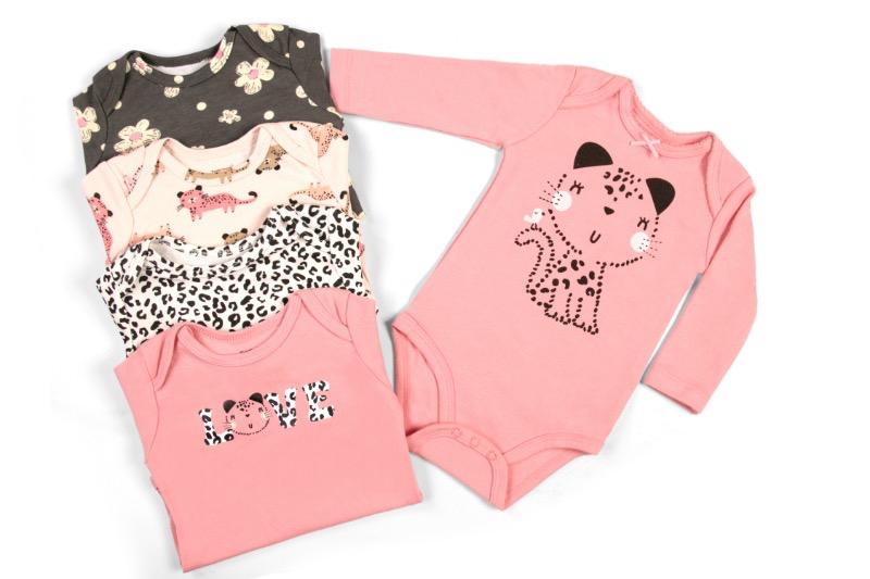 BODYS BEBE MANGA LARGA ALGODON SET 5 UNIDADES GATITO