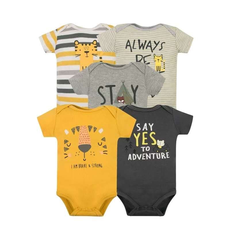 BODYS BEBE MANGA CORTA ALGODON SET 5 UNIDADES TIGRE