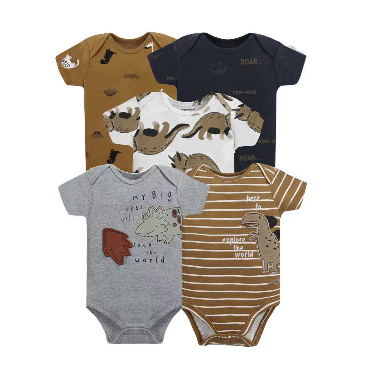 BODYS BEBE MANGA CORTA ALGODON SET 5 UNIDADES DINOSAURIO CAFE