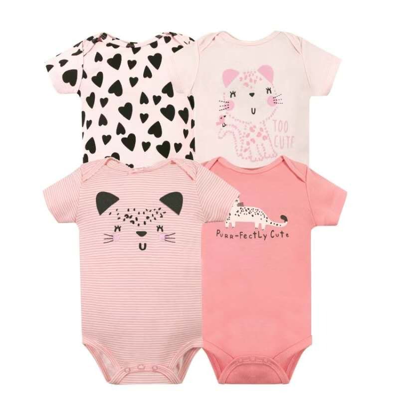 BODYS BEBE MANGA CORTA ALGODON SET 4 UNIDADES GATITO
