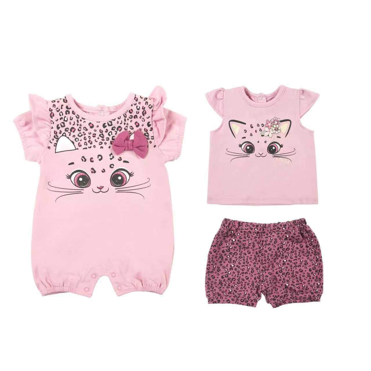 conjunto short y polera +enterito algodon niña