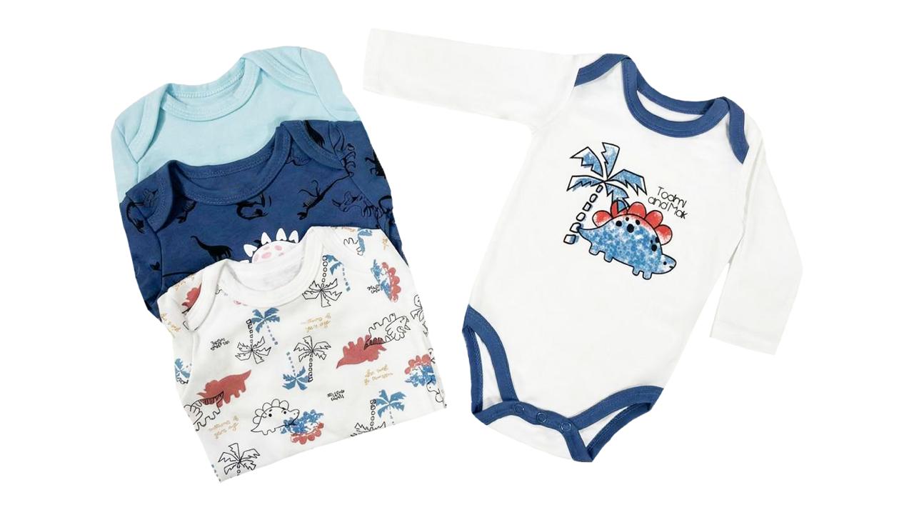 bodys algodon bebe pack 4 unidades dinosaurio