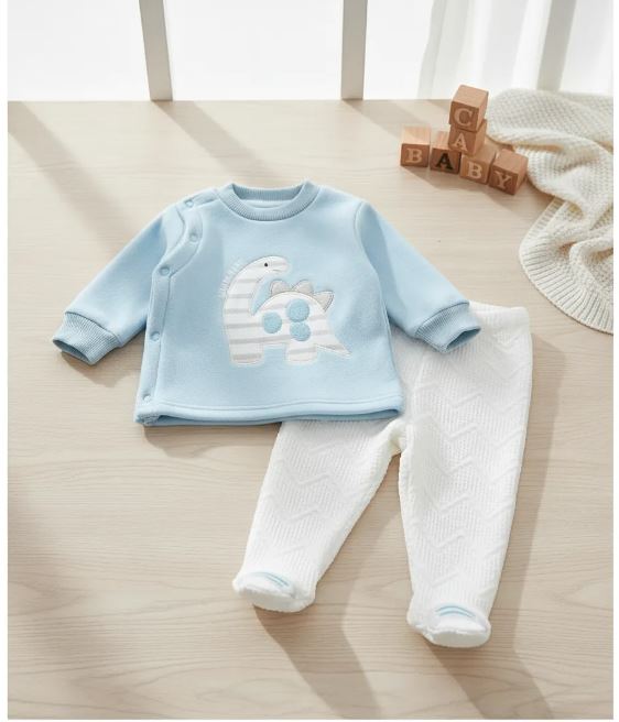 conjunto bebe algodon dinosaurio celeste