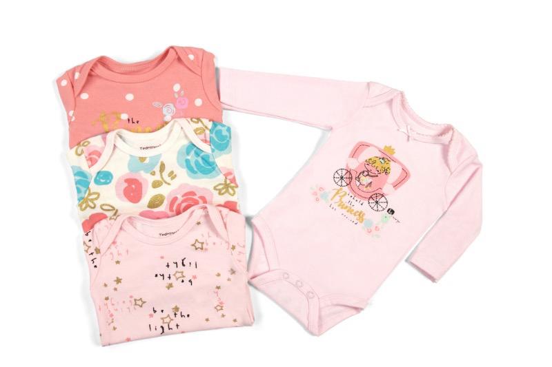 BODYS BEBE  MANGA LARGA ALGODON SET 4 UNIDADES PRINCESS