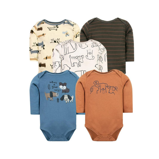 pack 5 bodys algodon  manga larga perrito