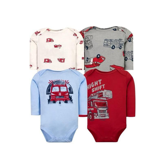 BODYS BEBE  MANGA LARGA ALGODON SET 4 UNIDADES BOMBERO