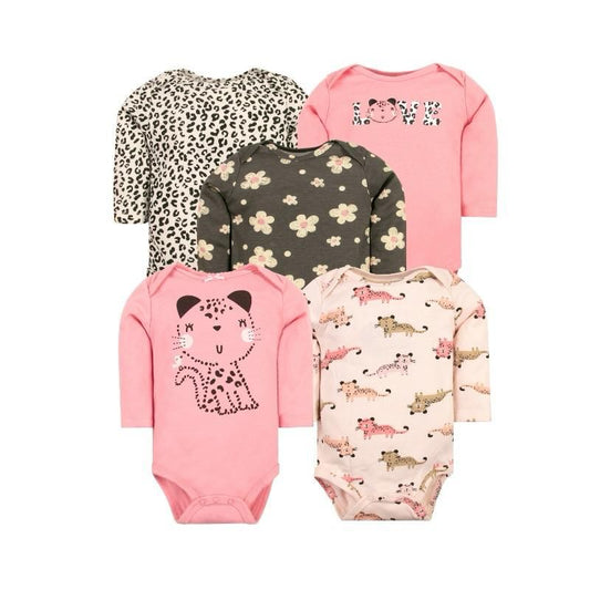 BODYS BEBE  MANGA LARGA ALGODON SET 5 UNIDADES GATITO