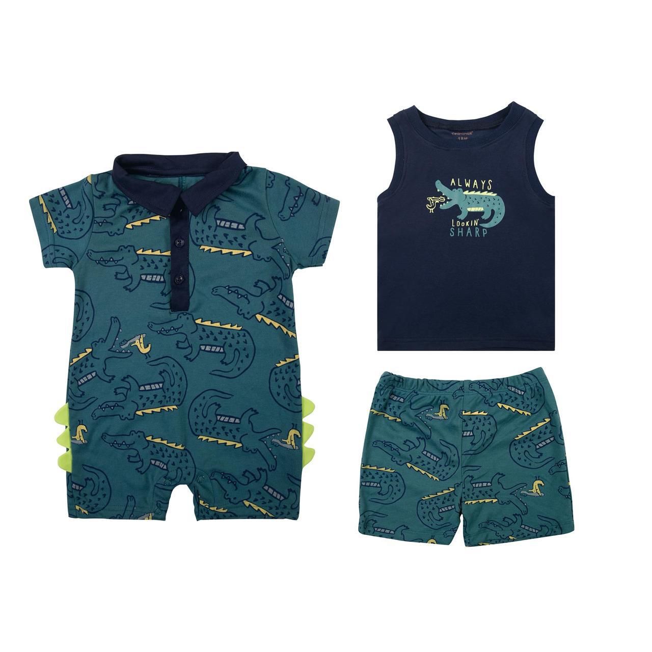 conjunto short y polera +enterito algodon niño cocodrilo