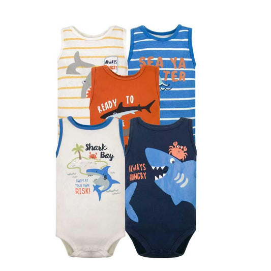 BODYS BEBE  MANGA CORTA ALGODON SET 5 UNIDADES TIBURON