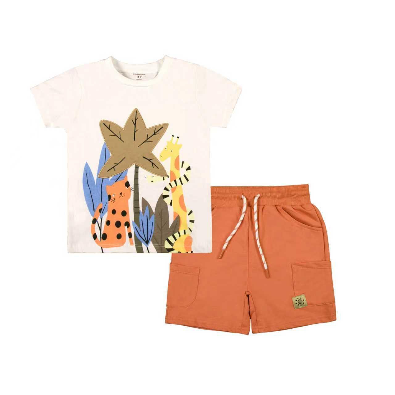conjunto short y polera algodon niño jirafa