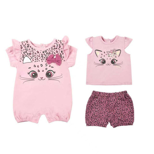 conjunto short y polera +enterito algodon niña