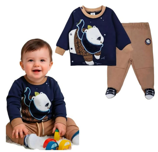 conjunto bebe algodon  afranelado osito polar