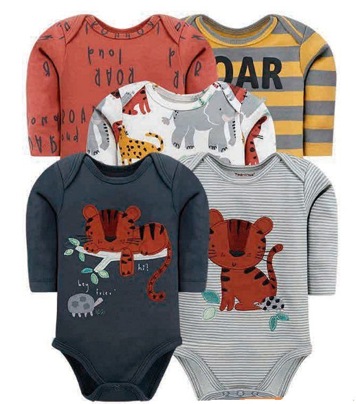 BODYS BEBE  MANGA LARGA ALGODON SET 5 UNIDADES LEON