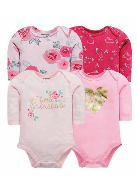 BODYS BEBE  MANGA LARGA ALGODON SET 4 UNIDADES CORAZON