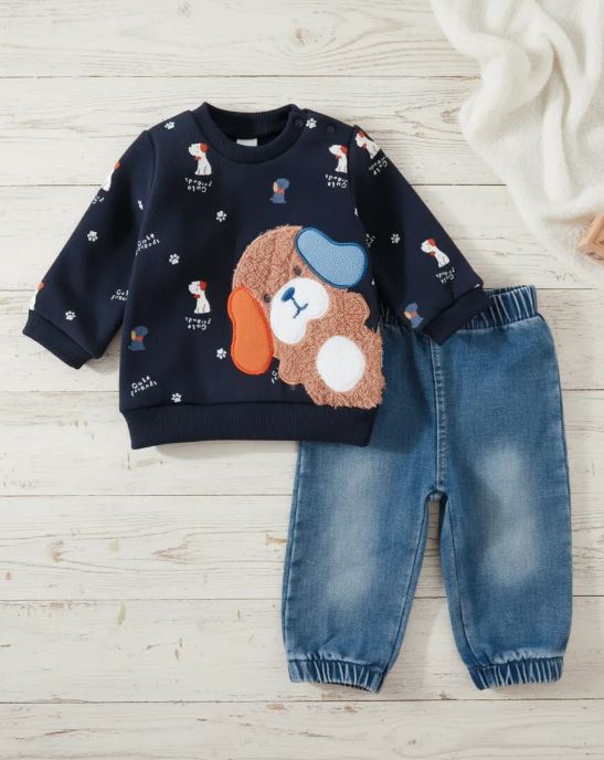 conjunto bebe algodon afranelado perrito jeans