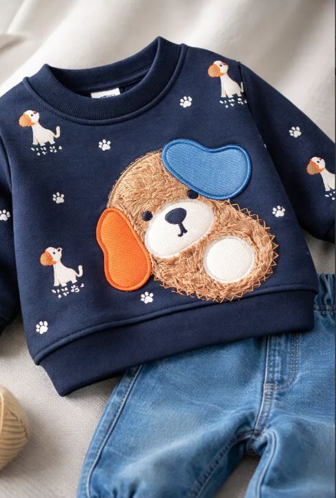 conjunto bebe algodon afranelado perrito jeans