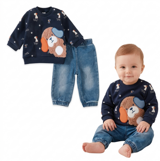 conjunto bebe algodon afranelado perrito jeans
