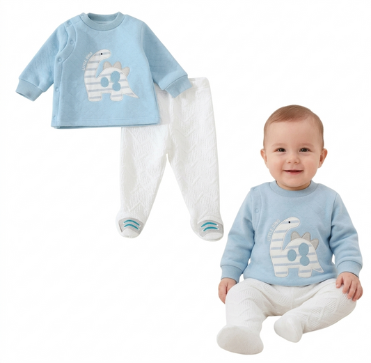 conjunto bebe algodon  dinosaurio celeste